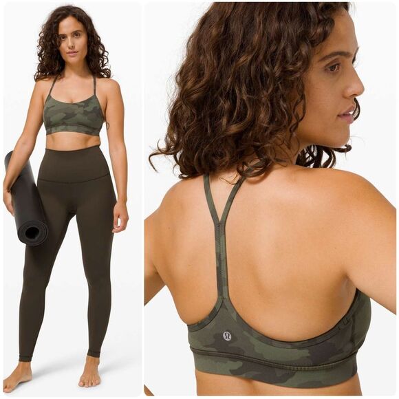 Lululemon Flow Y Bra Nulu *Light Support in Heritage 365 Camo Green Twill Multi - Picture 1 of 8